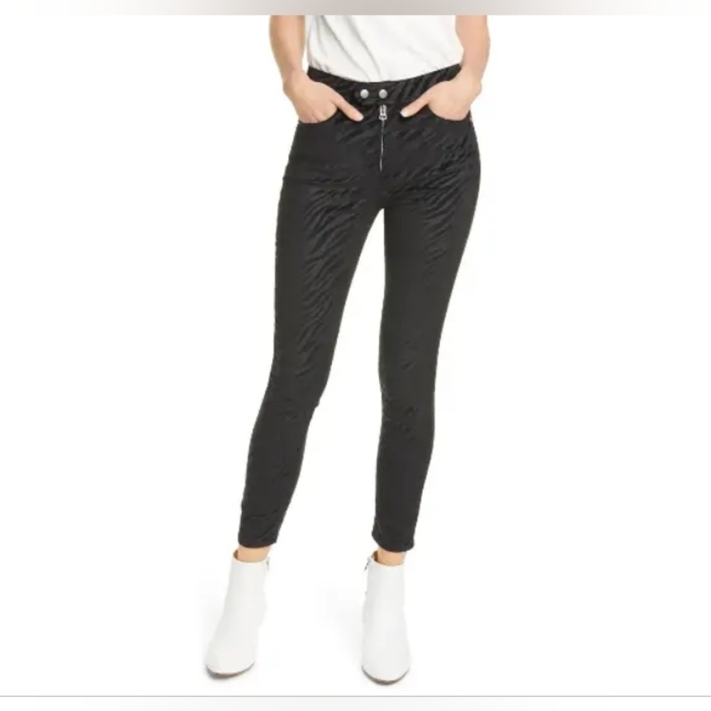 Rag & Bone Black Velvet Nina Zebra High Rise Exposed Zipper Skinny Jeans, Sz 31 - Picture 9 of 16